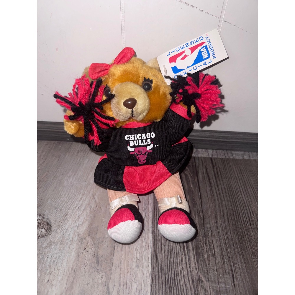 Vintage 1994 Chicago Bulls Cheerleader Teddy Bear NBA Play-By-Play Plush 9" NWT